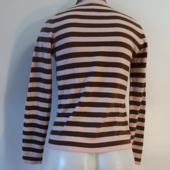 Womens Iris Singer Pink Brown Striped Pure Cashmere Turtleneck Sweater S - Picture 5 of 9